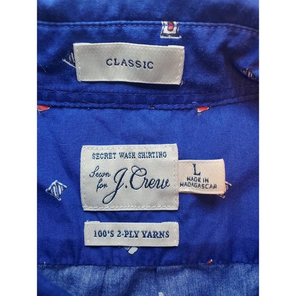 J. Crew Men's Secret Wash Cotton Poplin Button Up Shirt Nautical Flag Size Large - Picture 5 of 10